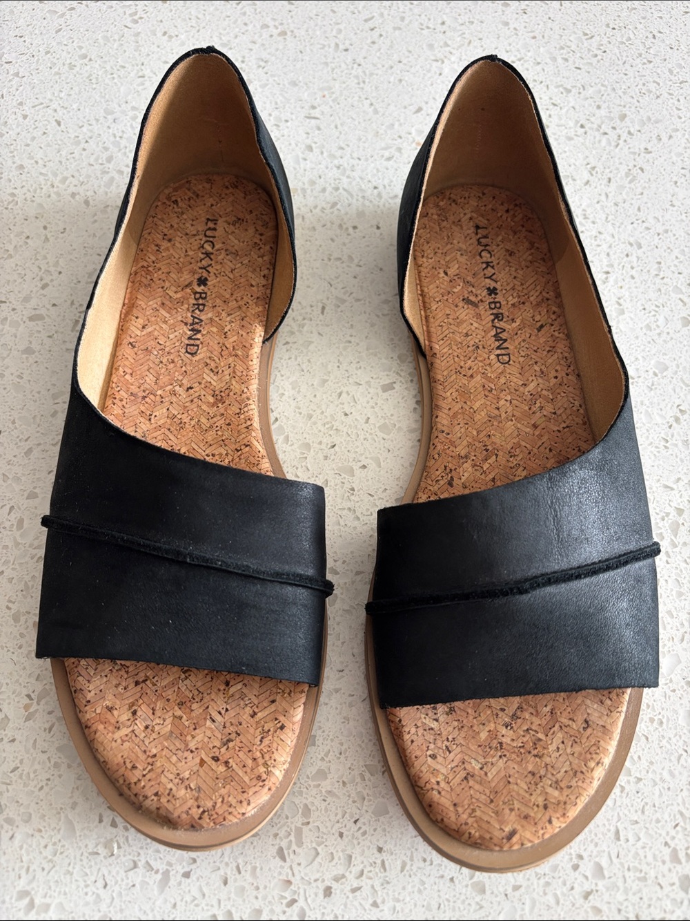 Lucky Brand Black Cork-Detail Slide Mules